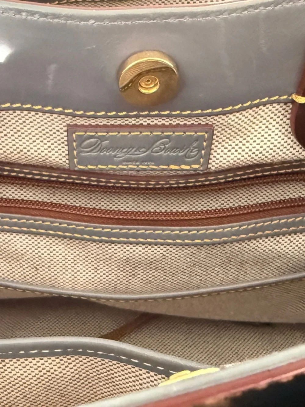 Dooney & Bourke Blue Tote with Brown Braided Handles and Gold Rings - Picture 5 of 11